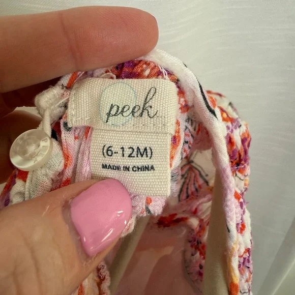 Peek Baby Girl Butterfly Print Smocked Dress Pink Orange Long Sleeve Size 6-12M - Picture 10 of 10